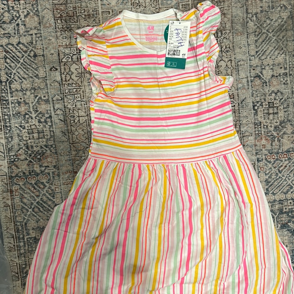 H&M girls dress neon stripes